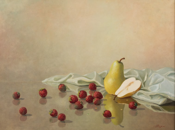 August Albo “Natüürmort pirni ja metsmaasikatega”